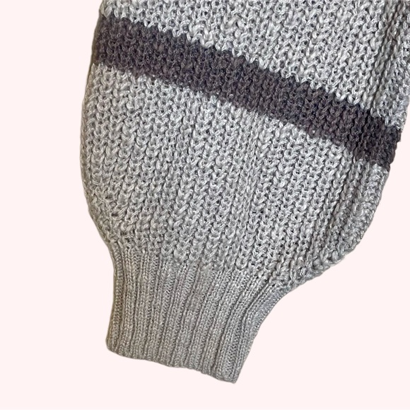 Pink Rose tan & brown striped half-button down oversized Knit Fall Sweater sizeM - Picture 9 of 9